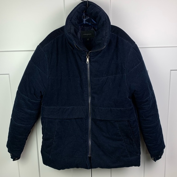 Banana Republic MENS SMALL Corduroy Puffer Coat Jacket Down Navy - Picture 6 of 14